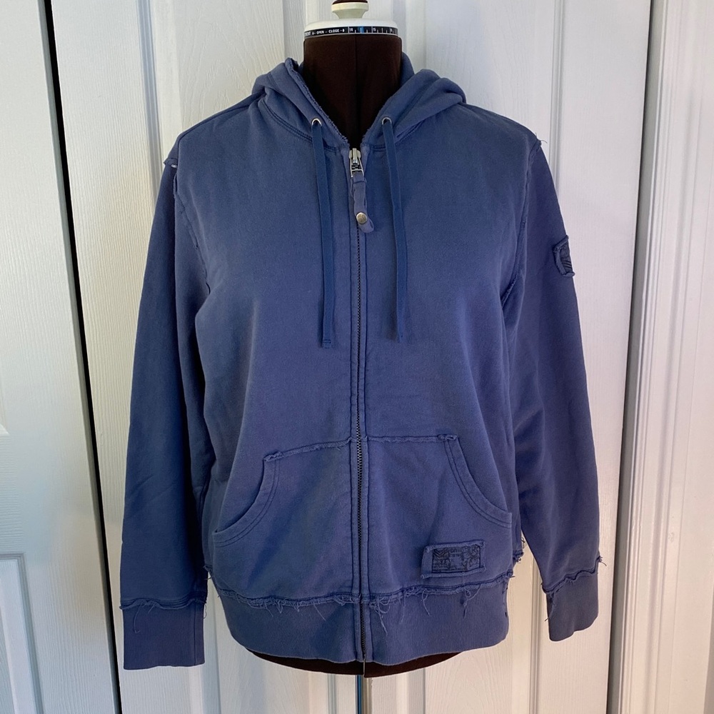 2 for $25 - MXM 100% Cotton Zip-Up Hooded  Jacket in Slate Blue, Women’s 1X Plus
